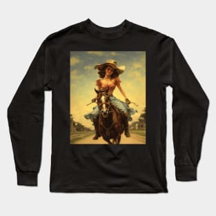 A Pin Up Girl Riding a Horse Long Sleeve T-Shirt